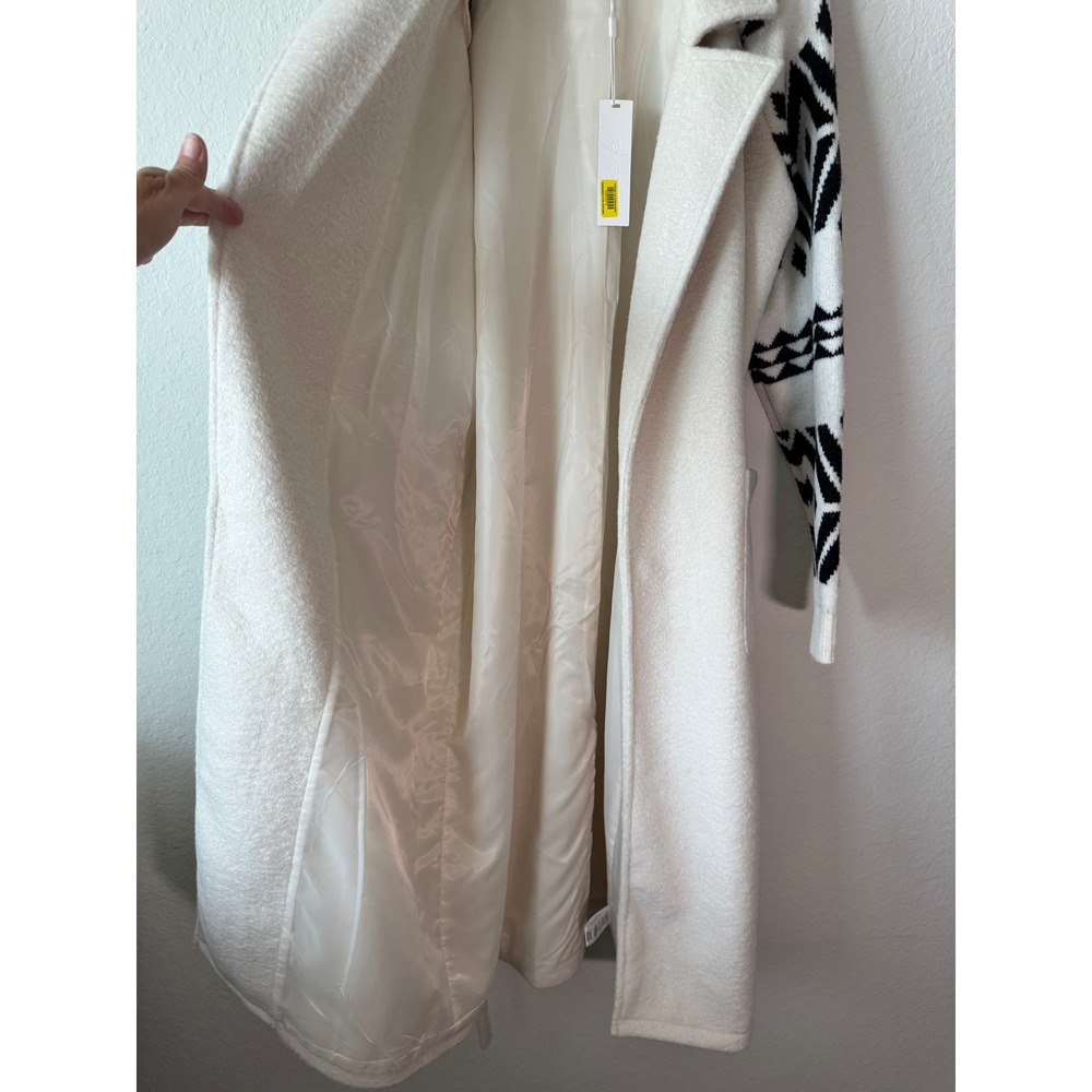 EVERY Womens Cream Longline Maxi Wrap Coat Geometric Knit Sleeves Large NWT - Picture 7 of 11